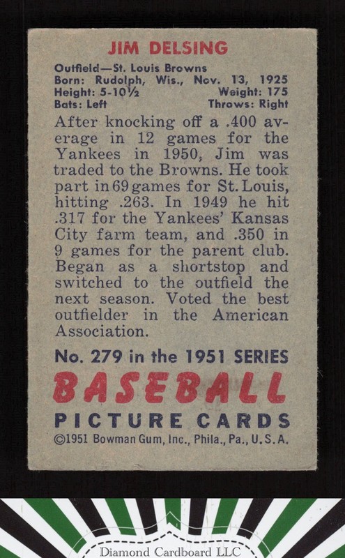 1951 Bowman #279 Jim Delsing VG, back