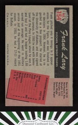 1955 Bowman #154 Frank Lary VGEX, back