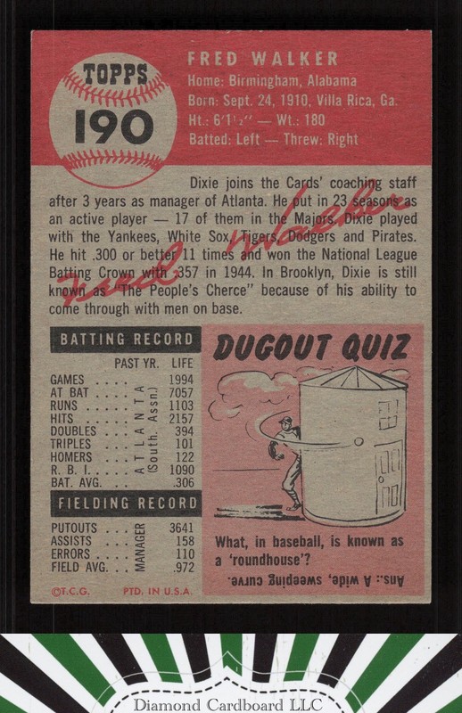 1953 Topps #190 Dixie Walker EXMT i, back