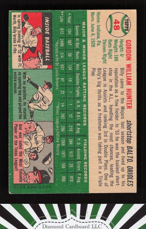 1954 Topps #48 Billy Hunter VG c, back