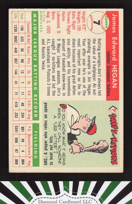 1955 Topps #7 Jim Hegan VG+ [CENTERED] r, back