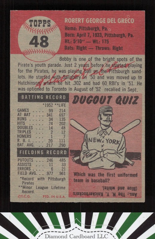 1953 Topps #48 Bob Del Greco EXMT h, back