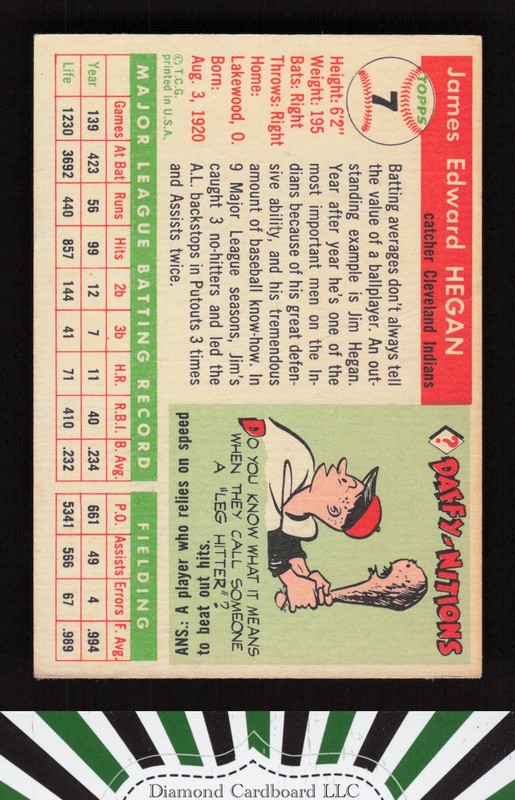 1955 Topps #7 Jim Hegan GD+ s, back
