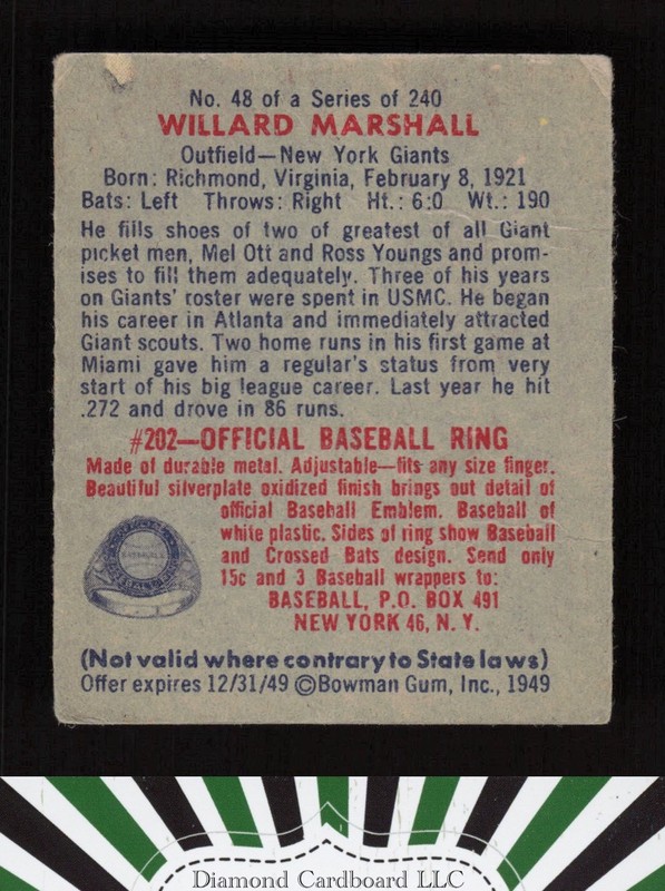 1949 Bowman #48 Willard Marshall GD a, back