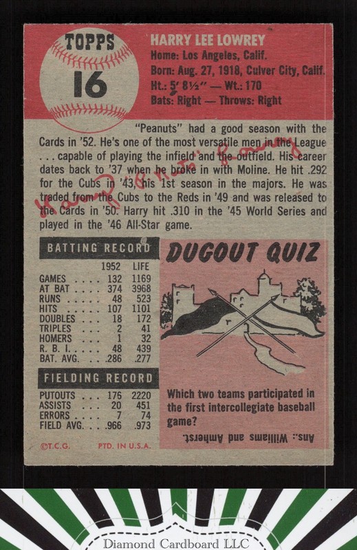 1953 Topps #16 Peanuts Lowrey EXMT f, back