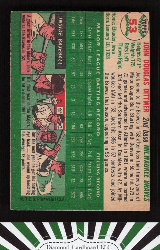1954 Topps #53 Jack Dittmer VGEX h, back