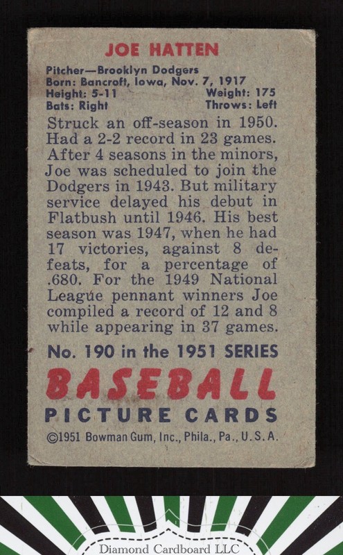 1951 Bowman #190 Joe Hatten VG, back