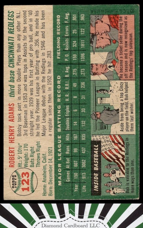 1954 Topps #123 Bobby Adams VG i, back
