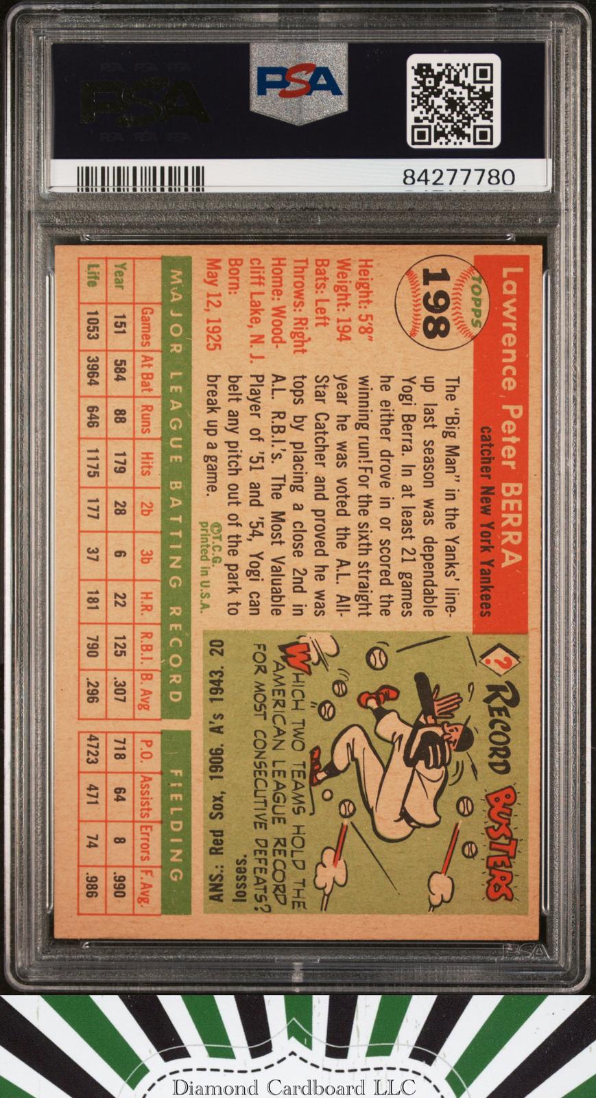 1955 Topps #198 Yogi Berra PSA 6, back