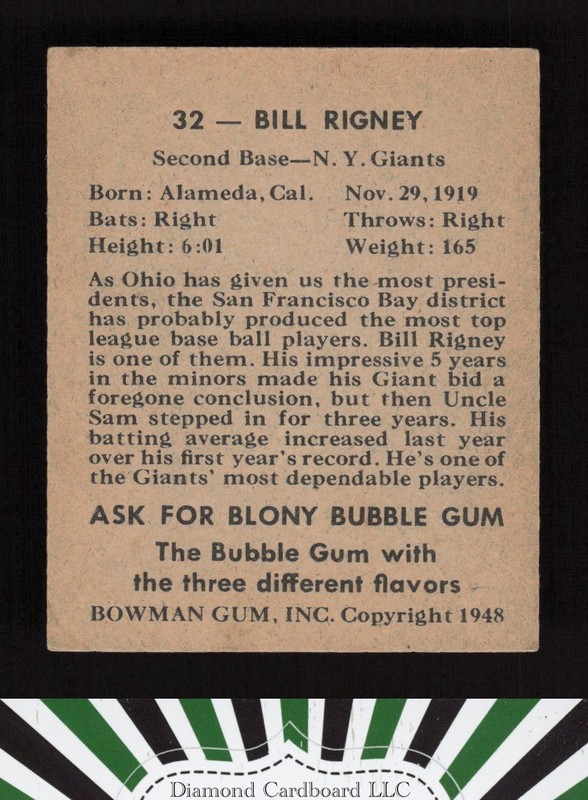 1948 Bowman #32 Bill Rigney VGEX a, back