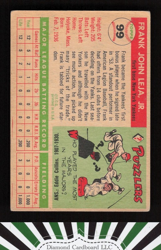 1955 Topps #99 Frank Leja GD+ d, back
