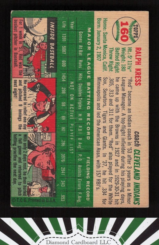 1954 Topps #160 Red Kress VG e, back