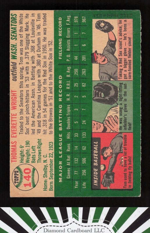 1954 Topps #140 Tom Wright VGEX j, back