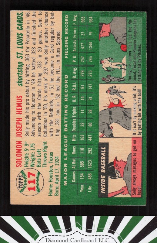 1954 Topps #117 Solly Hemus EXMT j, back