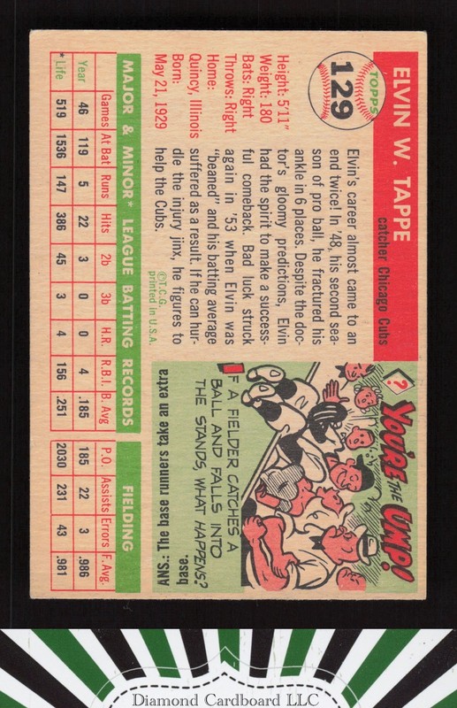 1955 Topps #129 Elvin Tappe VG+ j, back