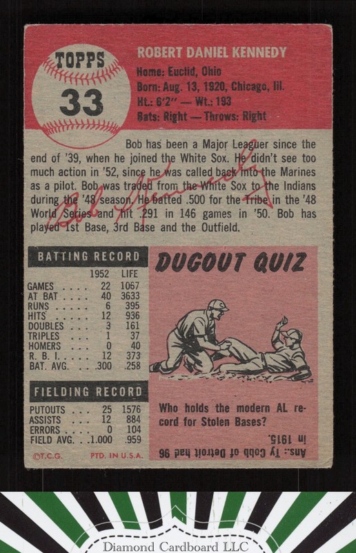 1953 Topps #33 Bob Kennedy VGEX f, back