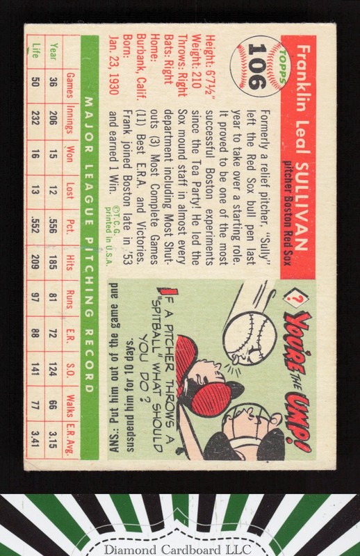 1955 Topps #106 Frank Sullivan VG c, back