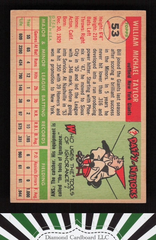 1955 Topps #53 Bill Taylor VGEX+ h, back