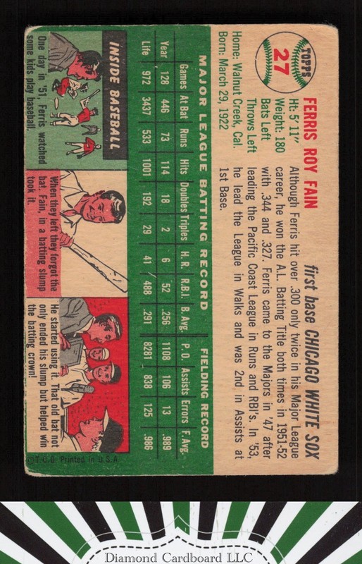 1954 Topps #27 Ferris Fain VG h, back
