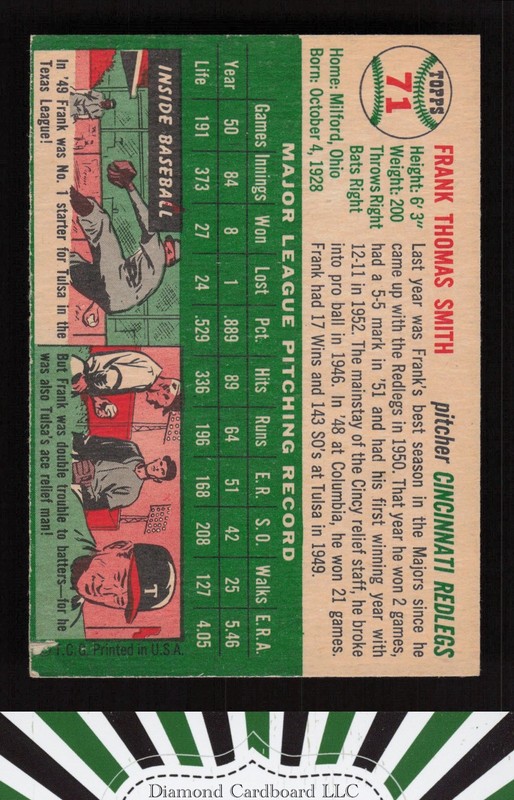 1954 Topps #71 Frank Smith VG+ c, back