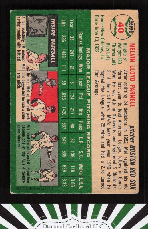 1954 Topps #40 Mel Parnell GD n, back