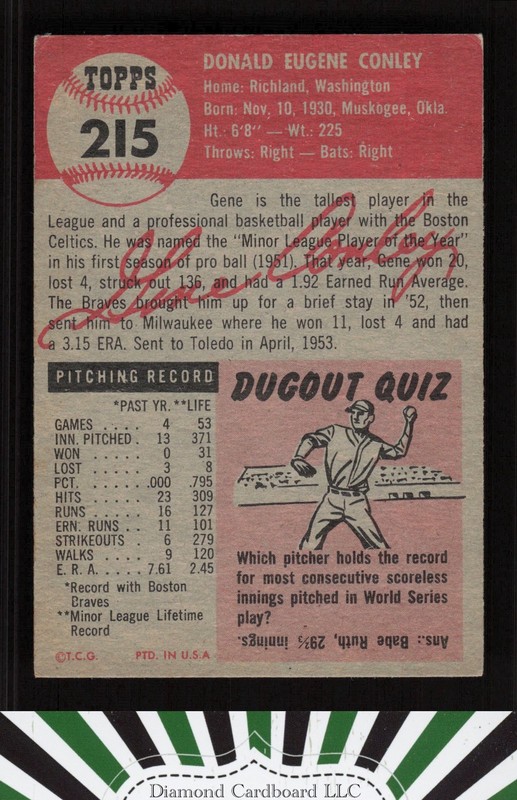 1953 Topps #215 Gene Conley VGEX [LOOKS GREAT] d, back
