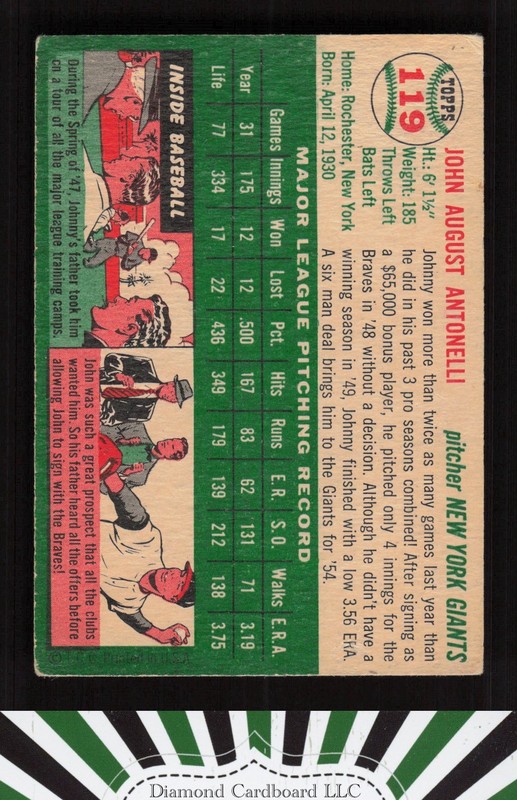1954 Topps #119 Johnny Antonelli VG k, back