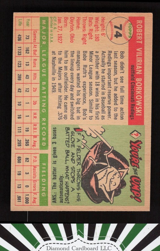 1955 Topps #74 Bob Borkowski EX h, back