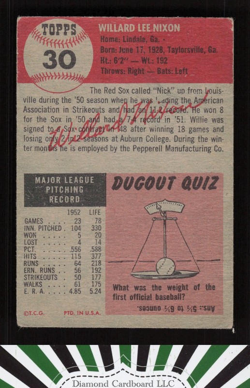 1953 Topps #30 Willard Nixon GD c, back