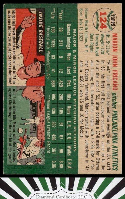 1954 Topps #124 Marion Fricano VG a, back