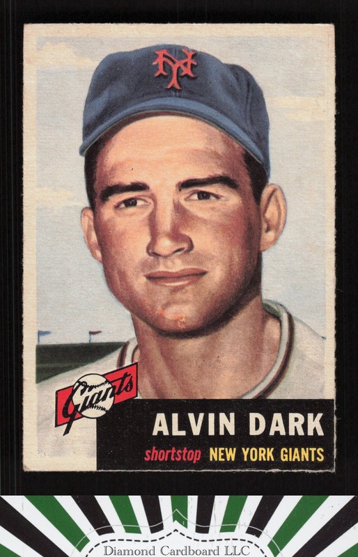 1953 Topps #109 Alvin Dark : Bio uses white text VG+ f, front