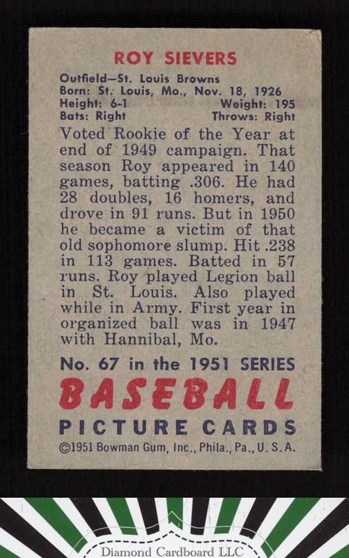 1951 Bowman #67 Roy Sievers VGEX, back