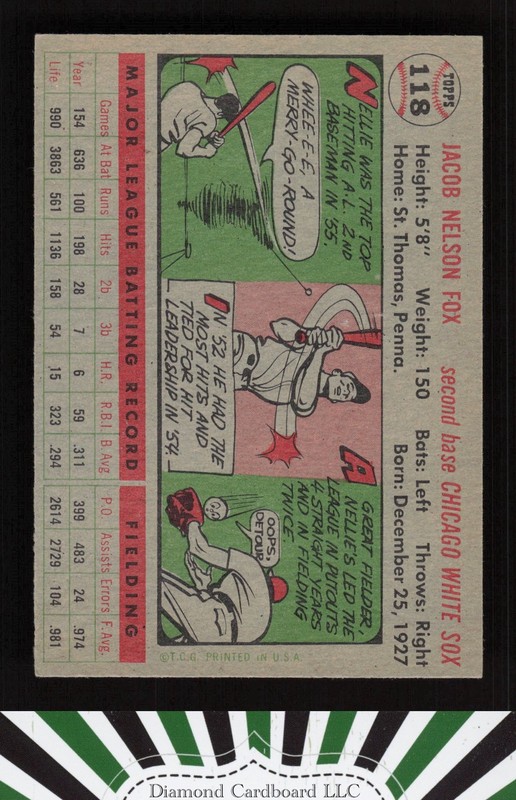 1956 Topps #118 Nellie Fox EX q, back