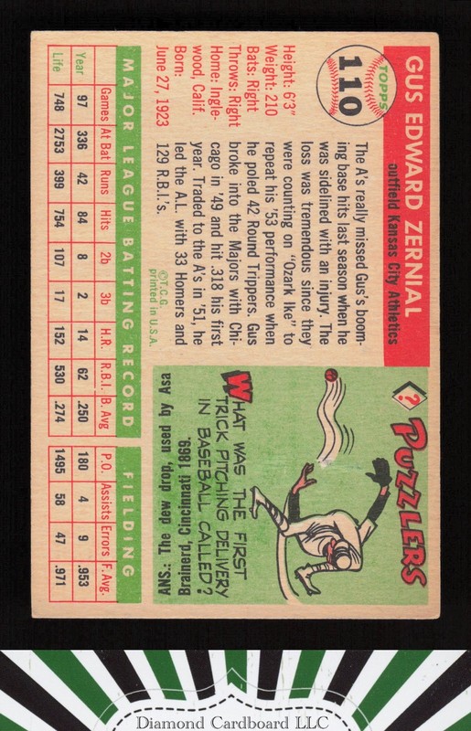 1955 Topps #110 Gus Zernial EX k, back