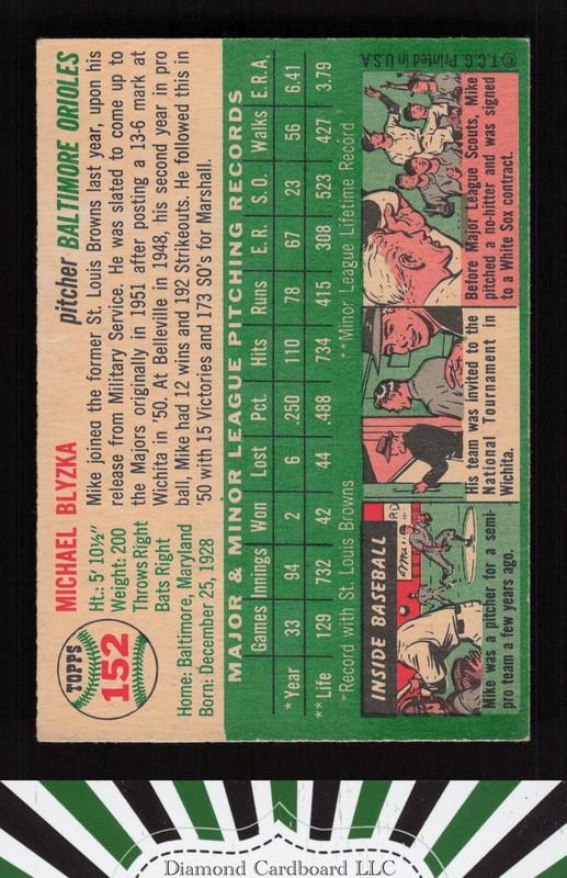 1954 Topps #152 Mike Blyzka VGEX [CENTERED] b, back