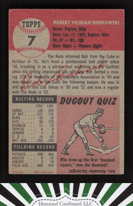 1953 Topps #7 Bob Borkowski VG+ b, back