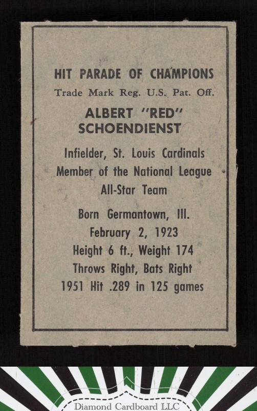 1952 Berk Ross Albert "Red" Schoendienst EX, back