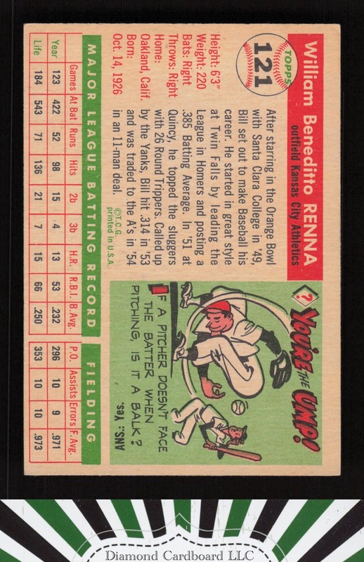 1955 Topps #121 Bill Renna VGEX+ i, back