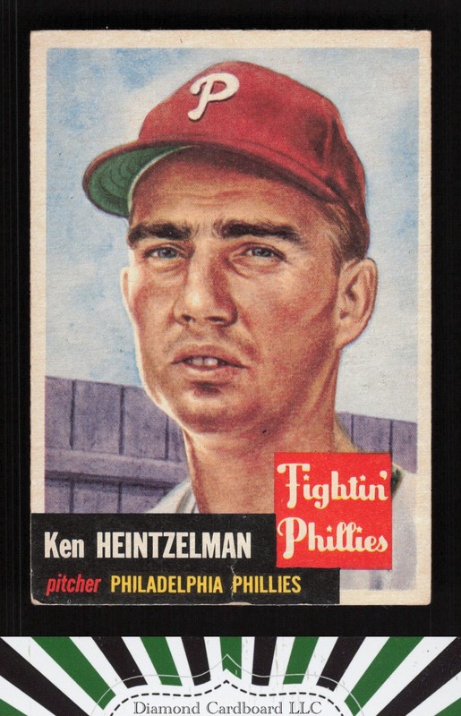 1953 Topps #136 Ken Heintzelman : Bio uses black text VGEX+ h, front
