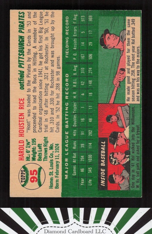 1954 Topps #95 Hal Rice EX+ h, back