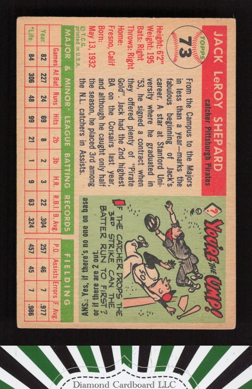 1955 Topps #73 Jack Shepard VGEX [NICELY CENTERED] f, back