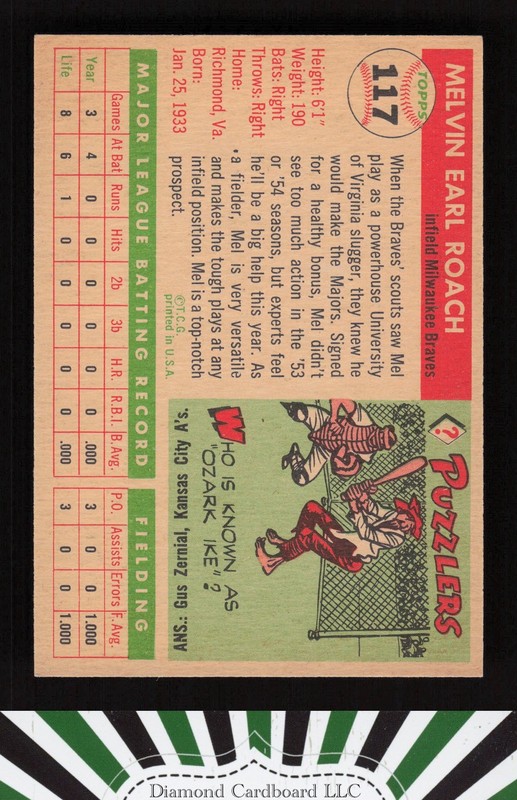 1955 Topps #117 Mel Roach EXMT+ g, back