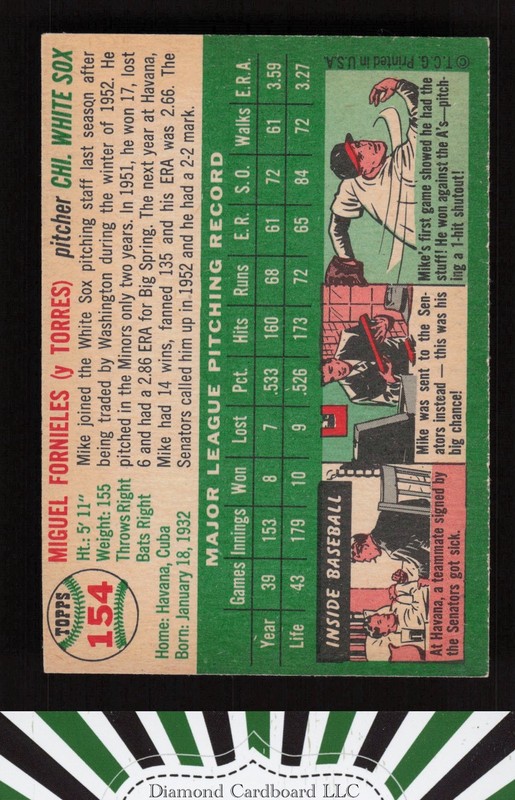 1954 Topps #154 Mike Fornieles VG l, back