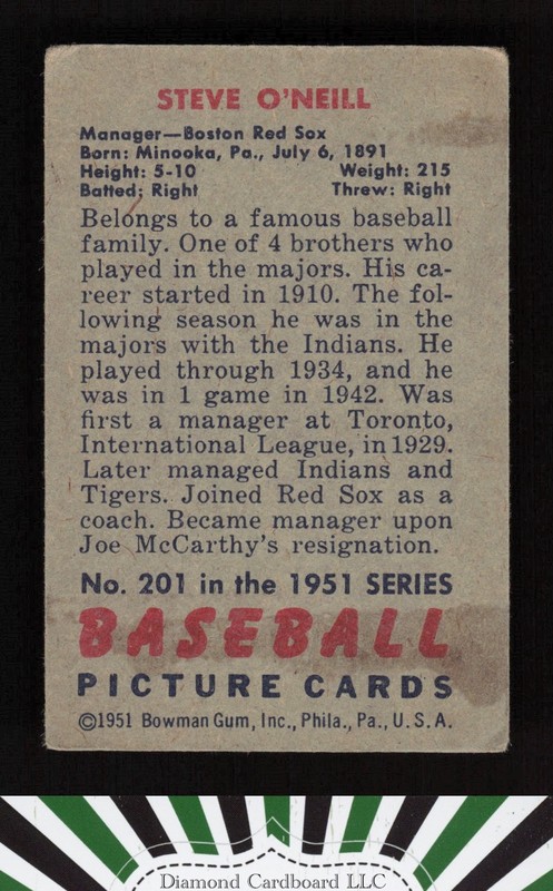 1951 Bowman #201 Steve O'Neill GD, back