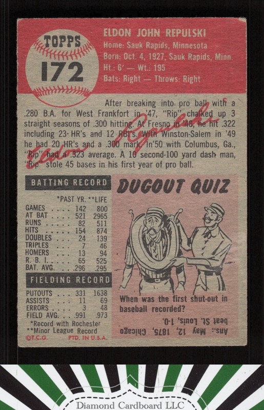 1953 Topps #172 Rip Repulski GD f, back