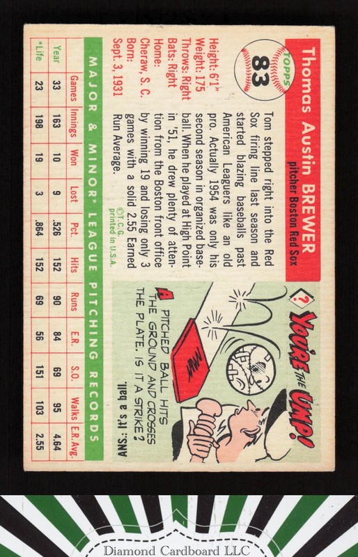 1955 Topps #83 Tom Brewer VGEX f, back