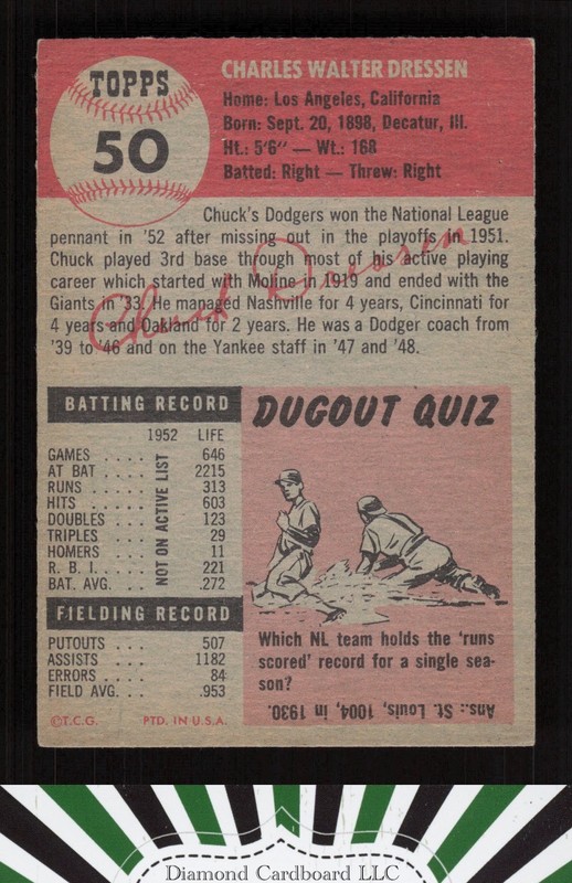 1953 Topps #50 Chuck Dressen VGEX e, back