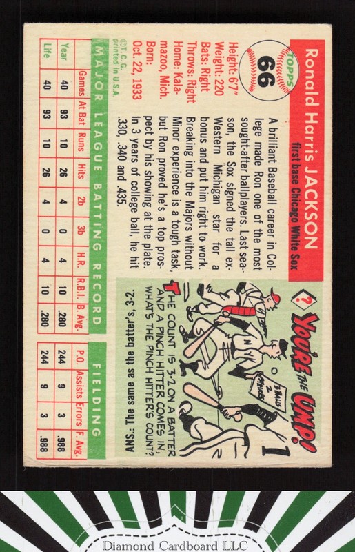 1955 Topps #66 Ron Jackson VGEX i, back