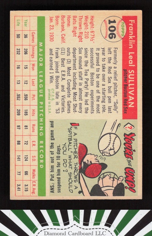 1955 Topps #106 Frank Sullivan VG+ n, back
