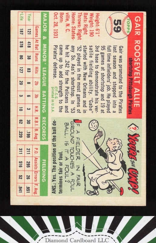 1955 Topps #59 Gair Allie VGEX k, back